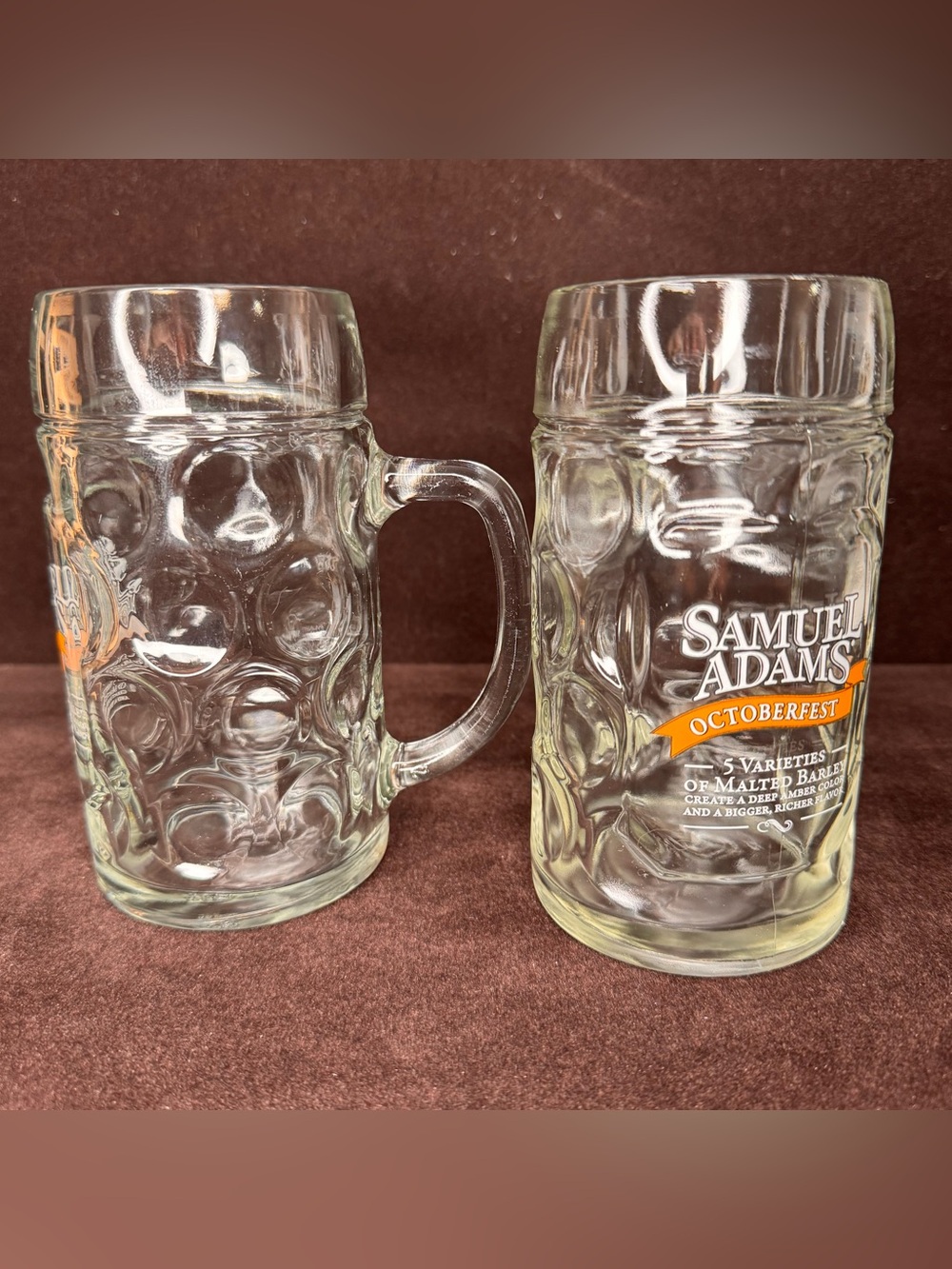 Samuel Adams Octoberfest Glass Beer Steins 0.5L Dimpled Mugs (Set of 2)